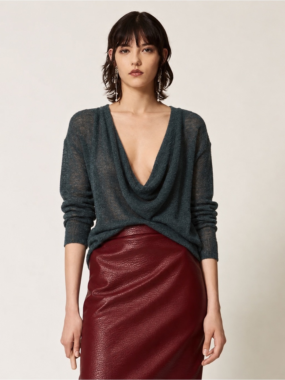 Eileen Fisher Alpaca Wool Blend Draped Cowl Reversible Fine Knit Sweater S